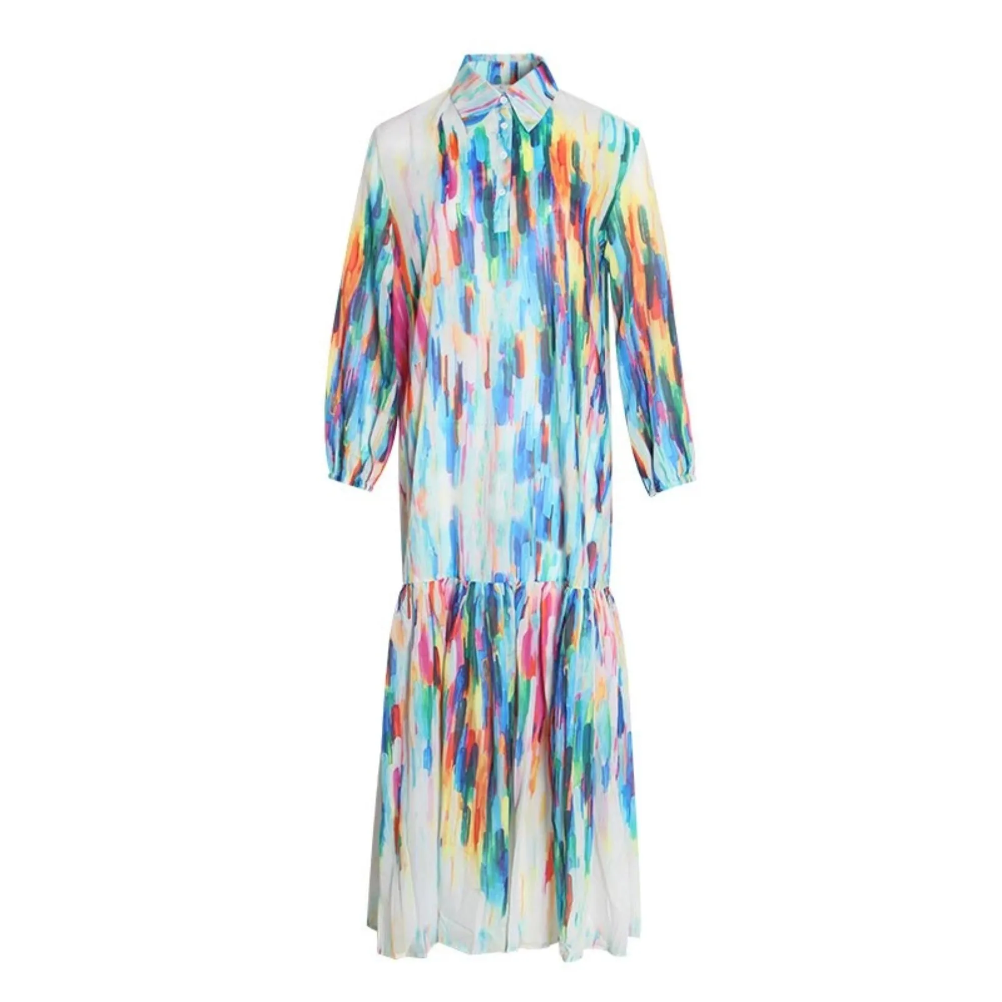 Women's Summer Polyester Loose V-Neck Long Dress