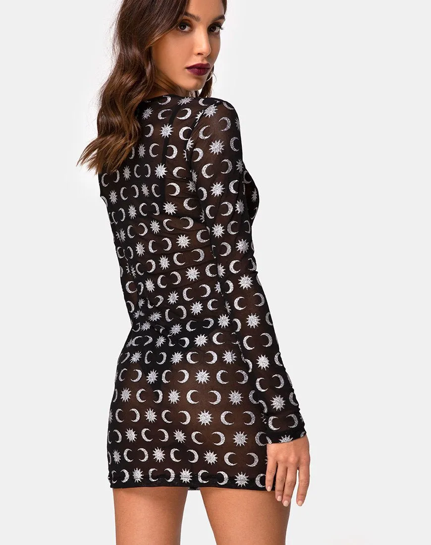 Wyatt Bodycon Dress in Over the Moon Black with Glitter