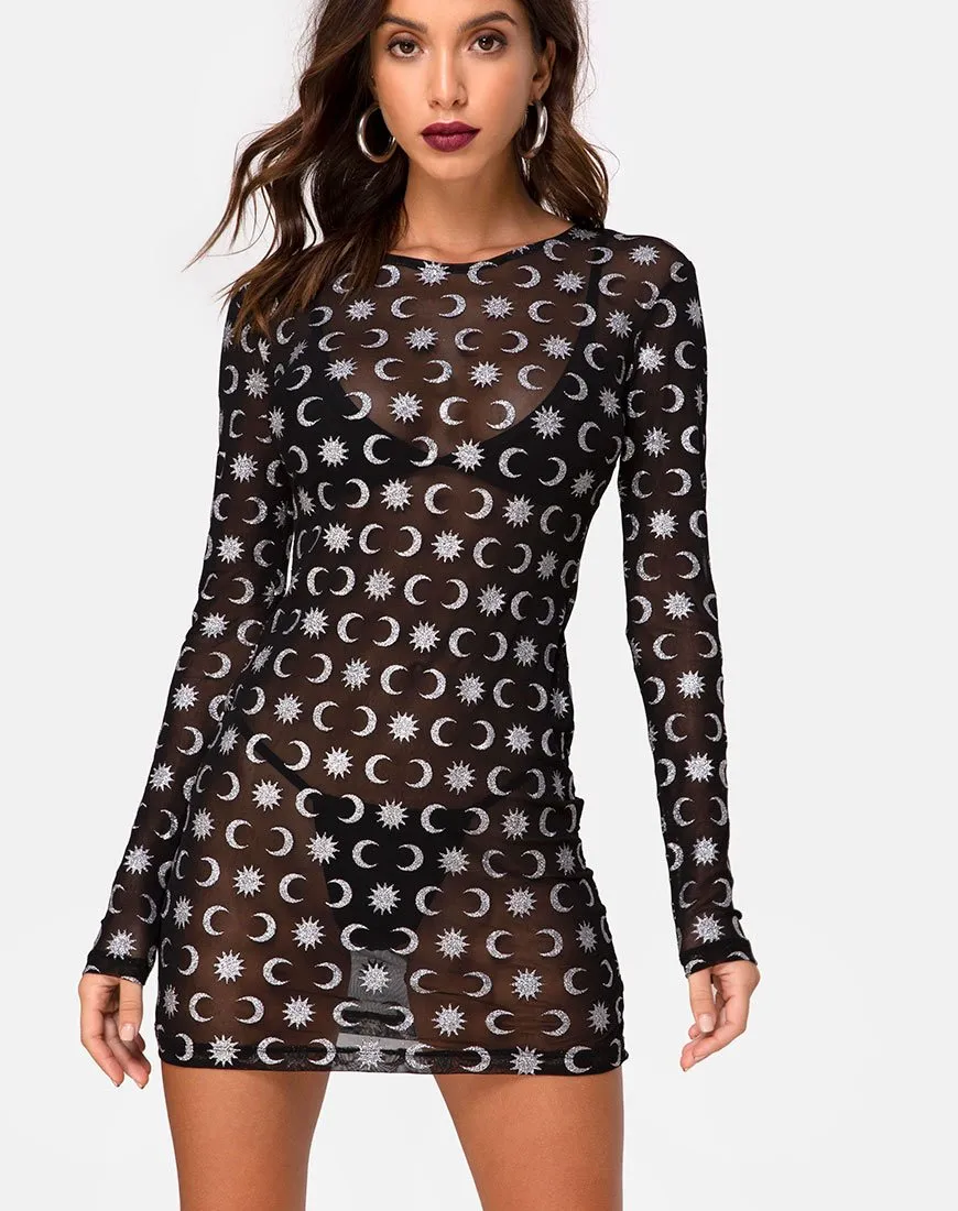 Wyatt Bodycon Dress in Over the Moon Black with Glitter