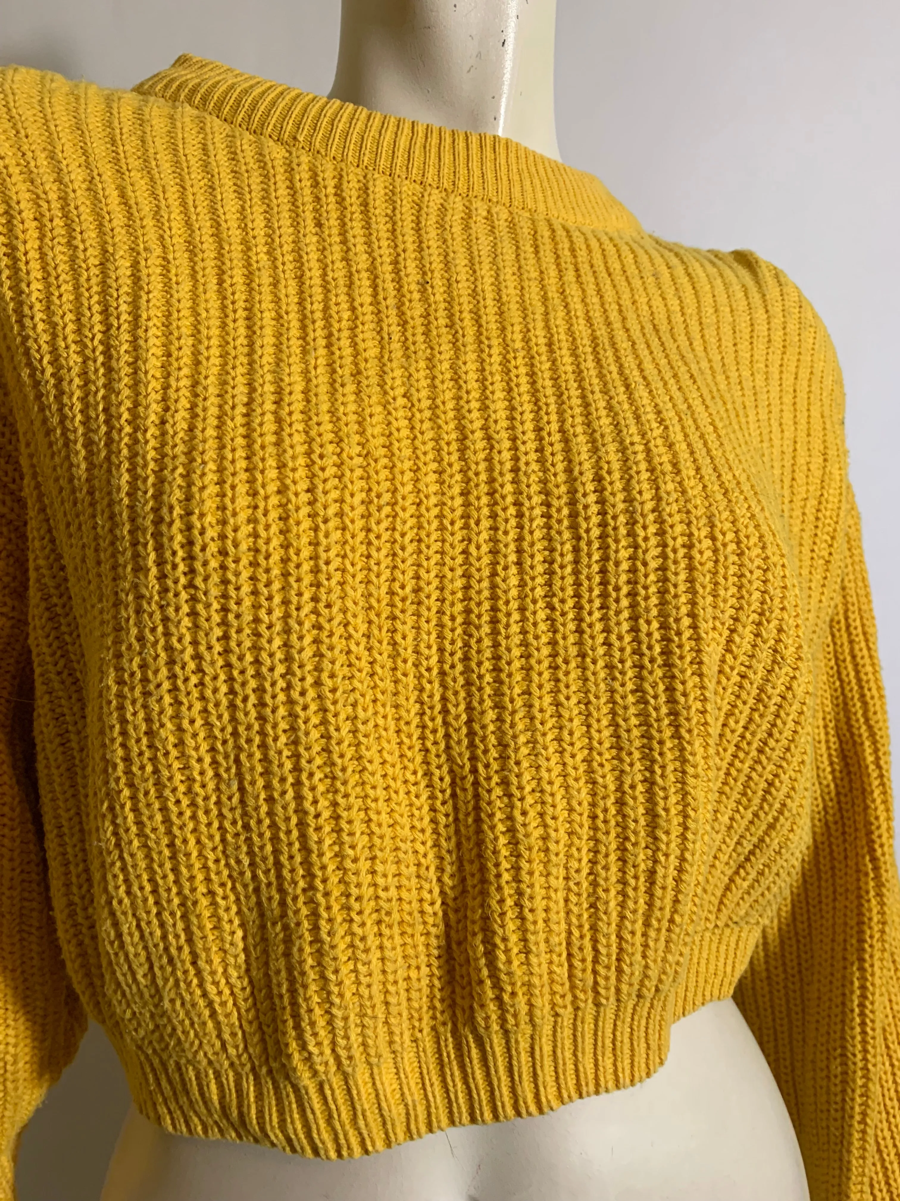 Yellow Classic Cropped Big Shoulder Sweater circa 1980s