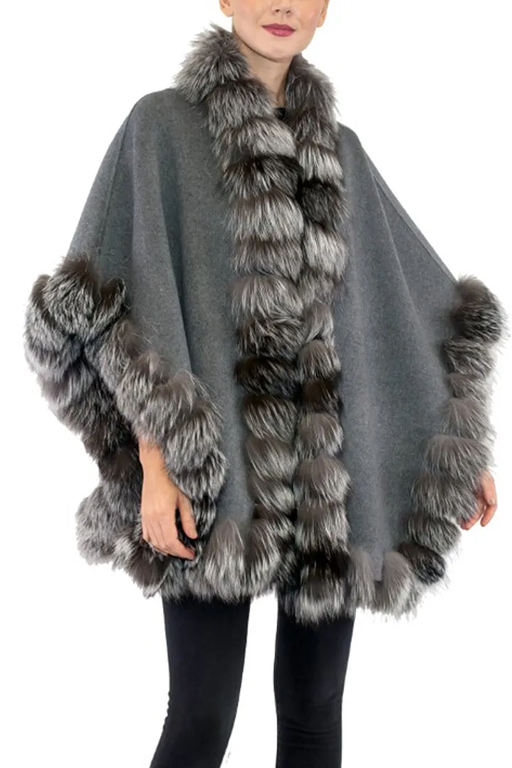 ZEYA - Wool Cape with Silver Fox Trim