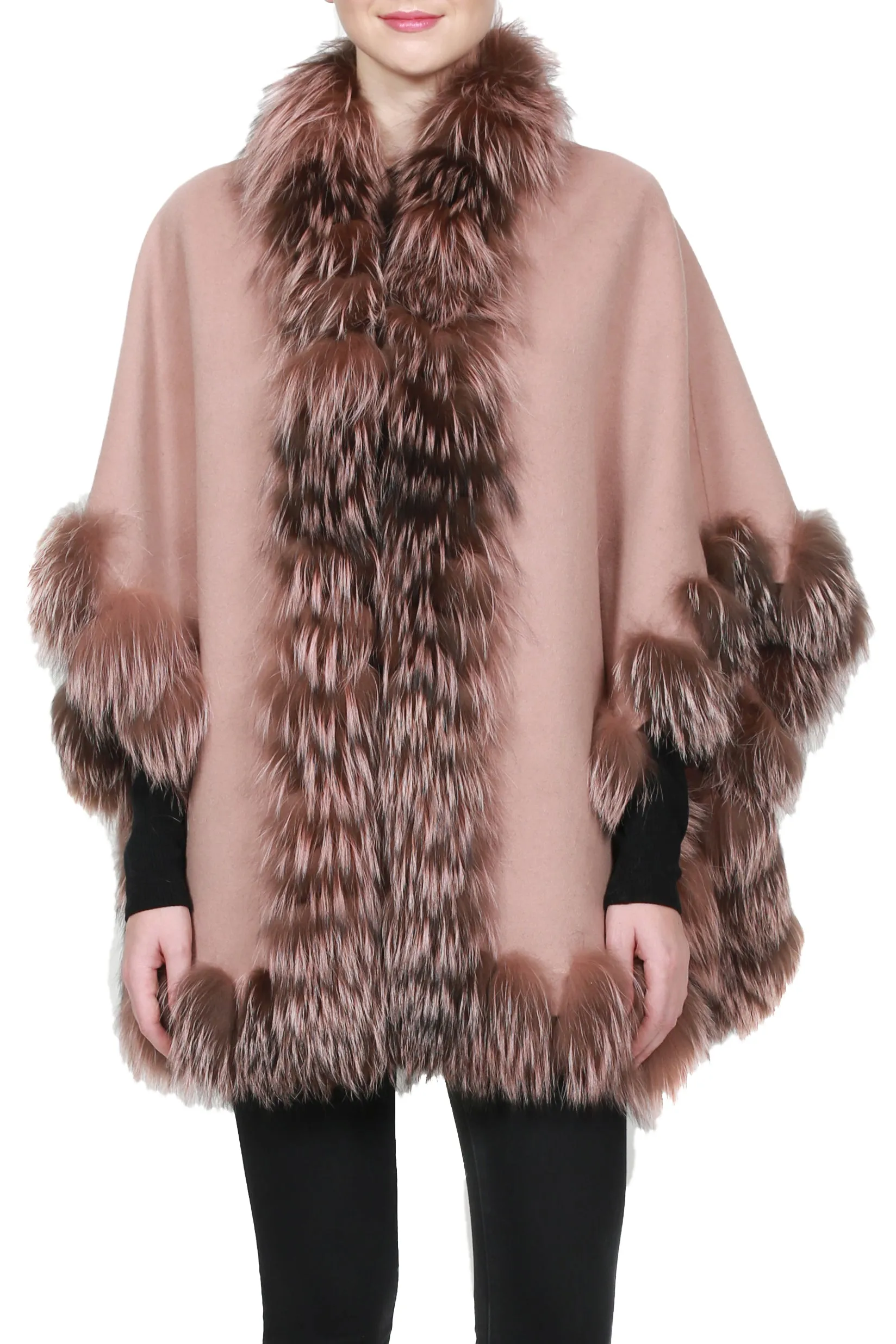 ZEYA - Wool Cape with Silver Fox Trim